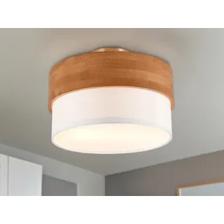 Deckenleuchte skandinavisch mit Holz & Stoffschirm Weiß Ø 30cm inkl. E14 LEDs