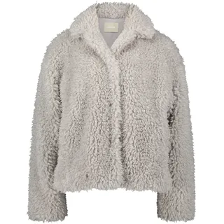 Plüschjacke AMBER & JUNE "Plüschjacke mit Stehkragen", Damen, Gr. 44, weiß (light stone), Obermaterial: 100% Polyester PES., Jacken Plüschjacke