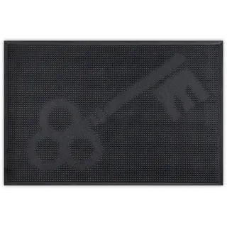 Relaxdays Fußmatte Gummi, 40 x 60 cm, Fußabtreter mit Noppen, innen & außen, wetterfest, Türvorleger Schlüssel, schwarz