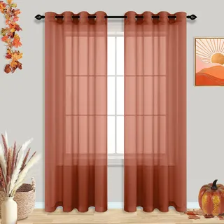 mrs.naturall Vorhänge für Wohnzimmer, Herbstösen, durchsichtig, böhmisch, Terrakotta, Rost, Voile, durchscheinende Vorhänge für Schlafzimmer, Terrasse, Schiebetür, Boden, 2,4 m, Boho-Dekor-Set, 2 Paneele,