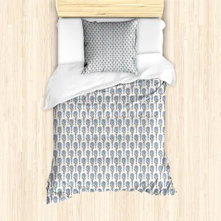 ABAKUHAUS Dusty Blau Bettbezug Set für Einzelbetten, Protea-Blumen-Muster, Milbensicher Allergiker geeignet mit Kissenbezug, 135 cm x 200 cm - 80 x 80 cm, Elfenbein, Blau, Grau - Blau
