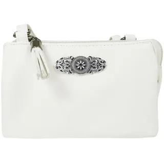 Trachtenland Damen Trachten Handtasche Sofia – Dirndl Umhängetasche aus Lederimitat mit Applikation & Troddel in Pastellfarben oder Schwarz (Weiß, ca. 18 x 12 x 8 cm)