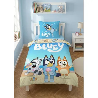 Bluey "Strandtag" Bettwäsche-Set für Kinder Bettbezug 135x200 Kissenbezug 80x80 100% Baumwolle Bingo Muffin Strand Eis Kinderbettwäsche Jungen Mädchen
