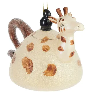BRUBAKER Teekanne Giraffe Weihnachtskugel aus Glas - Handbemalt und Mundgeblasen - Christbaumschmuck Lustig - Christbaumkugel Figuren Weihnachtsdeko Anhänger - Deko Baumkugel