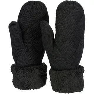 Stylebreaker Strickhandschuhe Fäustlinge mit Rauten Muster und Fleece Schwarz