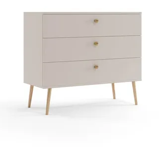 Kommode 100 cm Kaschmir mit Schubladen Holzbeine Boho Skandi Sideboard modern - Beige