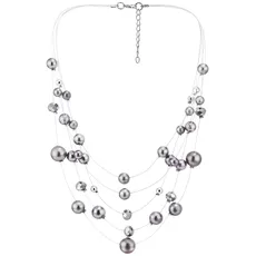 COOLSTEELANDBEYOND Statement Halsketten Multi-strang Wasserfall Draht Kette mit Grau Lila Synthetischen Perle und Facettiert Edelsteine Wulst