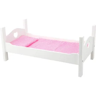 small foot gmbh & co. kg Small Foot Puppenbett Holz, inkl. niedlicher Wäsche, Rollenspiel für Kinder ab 3 Jahren, 11212, Weiß Rosa, Klein