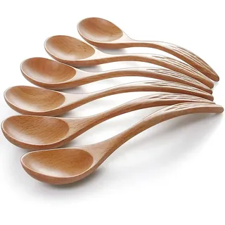YFWOOD Holzlöffel Esslöffel, 6 Stück Japanischen Stil löffel Holz, 17.5cm | Kinderreis, Dessert, Kochen, Verkostung, Abendessen