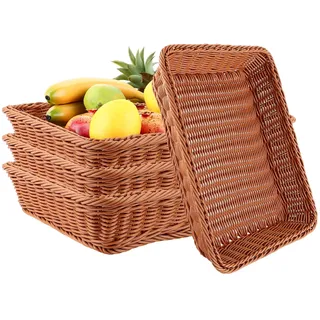 DAJAVE 4er Set Brötchenkorb 40x30x 8 cm Brotkörbchen Brotkorb Geflochten Wicker Basket Rattan Korb Woven Wicker Storage Basket für Gemüse, Obst, Brot, Lebensmittel, Home Kitchen Restaurant