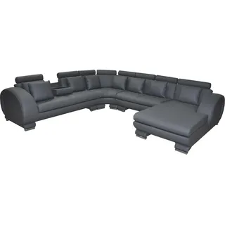 Eck Leder Sofa +USB Couch Polster Sitz Wohnlandschaft Design XXL U Form Garnitur - Schwarz
