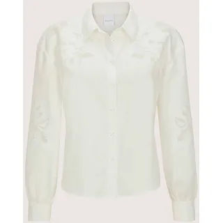 Langarmbluse MADELEINE "Hemdbluse Baumwollbluse mit floraler Stickerei", Damen, Gr. 44, weiß (wollweiß), Obermaterial: 100% Baumwolle CO., Modern, gerade, Blusen Langarmbluse, Bluse mit dekorativen Spitzeneinsätzen am Arm und im Vorderteil