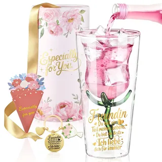glastal Cocktailgläser Geschenke für Freundin Frauen Geschenkbox mit Schlüsselanhänger Grußkarte, 200ml Doppelwandige Martini Gläser Weinglas Geschenke für Beste Freundin zum Geburtstag Weihnachten