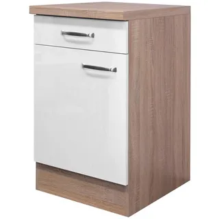 FlexWell Küchenunterschrank , Sonoma Eiche, Weiß Hochglanz , Metall , 1 Fächer , 1 Schublade(n) Schubladen , einzeln stellbar , 50x86x60 cm , Made in Germany , individuell planbar , Küchen, Küchenmöbel, Küchenschränke, Küchenunterschränke