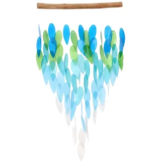Muschel Mobile, Ethno Windspiel, maritimes Traumfänger, 70 cm blau/grün | Dekoratives Windspiel aus Bambus, Muschelplättchen, kleine Spiegelchen, handgefertigt, einzigartiges Design