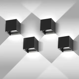 YICALE Wandleuchte 12W Wandlampe Aussen, Kaltweißes 6500K Up and Down Leuchten Aussen IP65 Wasserdicht LED Wandleuchte Schwarz Aussenlampe Wand für Terrassen, Wohnzimmer, Garten, Balkon, 4 Stücke