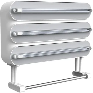 Küchenrollenhalter Wand,Frischhaltefolienspender und alufolie schublade,Alufolienspender und frischhalte,Wandrollenhalter küche 4 Rollen Ohne Bohren (grau)