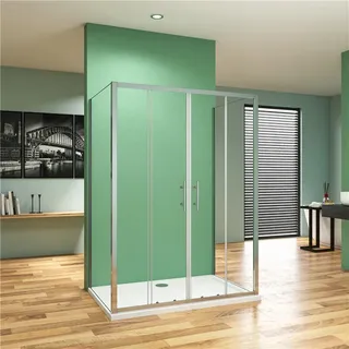 120cm Schiebetür mit 80x80cm Seitenwand H.190cm 5mm ESG Glas U-Form Duschkabine Duschabtrennung U-kabinen - Transparent