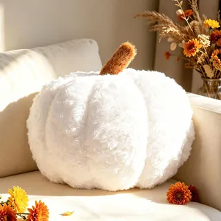 Guaginmy Herbst Kürbis Kissen Klein, Halloween Weiß Kürbisform Dekokissen, Zierkissen Aesthetic Sofakissen, Plüsch Bett Kuschelkissen für Schlafzimmer, Geschenk, 20 cm