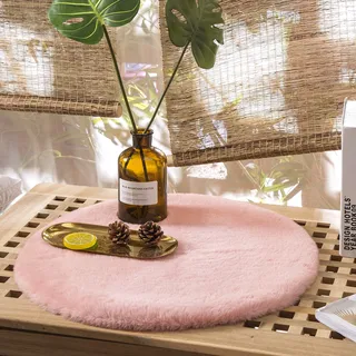 Teppich Wölkchen Fell Rund, Fellteppich Rund, Kunstfell Teppich Waschbar, Hasenfell, Kaninchenfell - Flauschiger Teppich Wohnzimmer, Bettvorleger Schlafzimmer - Rosa - Rund 30cm