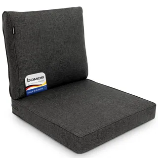 bomoe 2er Set Loungekissen Sitzkissen und Rückenkissen für Gartenmöbel | 60x60cm & 60x40cm Anthrazit Outdoor Polsterauflagen Bezug waschbar Lounge Kissen Hochwertige UV-Schutz Loungeauflagen ilano