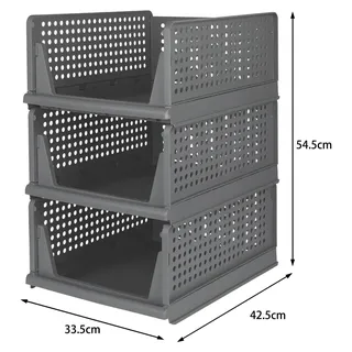Kleider Aufbewahrungsbox Set 3-teilig - Faltbare stapelbare Kleiderschrank Box - Schubladen Organizer Größe L - Kunststoff PET+PE - Grau
