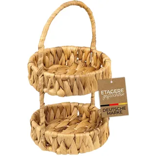HMF Etagere 2-stöckig geflochten aus Wasserhyazinthe, runder Aufbewahrungsorb mit Henkel für Bad, Küche, Flur und Wohnbereich 30 x 17 x 17 cm, Naturfarben