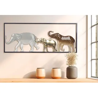 Casablanca by Gilde Casablanca modernes Design Wandrelief Savanne Metall, Elefantenmotiv, glänzend, braun/goldfarben/grau, 25x61x2 cm