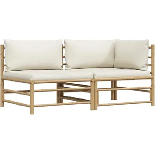 vidaXL Garten-Lounge-Set 2-teilig Mit Kissen CremeWeiß Bambus , Braun , Naturmaterialen , Füllung: Polyester , Rechteckig , Gartenmöbel, Gartengarnituren, Gartenmöbel-Sets