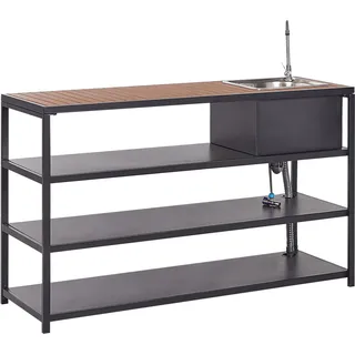 BELIANI Outdoor-Kücheninsel mit Spüle Schwarz Stahl u. Kunstholz 50 x 144 x 91 cm Modern für Garten Draußen Außen Ausstattung Outdoor-Küchenmöbel - Schwarz, Braun