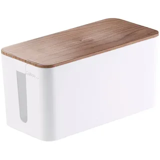 Callstel Steckdosen Organizer: Kabelbox klein, 23 x 11,5 x 12 cm, Nussbaum-Holzoptik mit Gummifüßen (Kabel-Aufbewahrung, Kabel-Kisten, Verlängerungskabel)