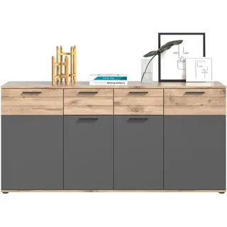 Inn.Furn Sideboard Eiche, grau 180 cm, Kommode mit Soft-Close, Wohn- und Esszimmermöbel , Eichefarben, Grau , Kunststoff , Nachbildung,Eiche , Holz Optik, Uni , 6 Fächer , 2 Schubladen , Rechteckig , 180x87x40 cm , FSC Mix , Kleinmöbel, Kommoden, Sideboards