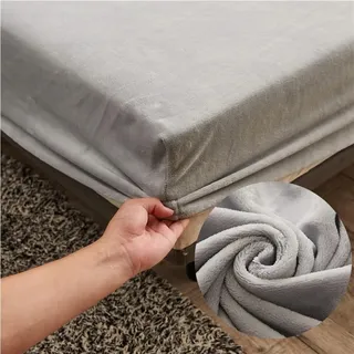 Samt Spannbettlaken 180x200 cm Warm Winter Frottee Spannbetttücher, Highdi Microfleece Flausch Hellgrau Spannbetttuch 180 x 200 Boxspringbett Bettlaken für Hohe Matratze Steghöhe 25-30cm
