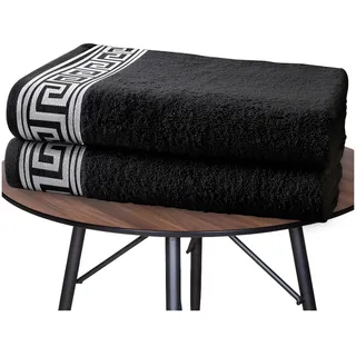 GC GAVENO CAVAILIA Extra großes Badetuch, 500 g/m2, 2er-Pack, ringgesponnene Baumwolle, Handtuch für Badezimmer, sehr saugfähiges Handtuch-Set, waschbare griechische Handtücher, schwarz, 80 x 170 cm