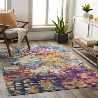 Livabliss Chlef Wohnzimmer modern – Abstrakt Design in Marmor Optik für Wohnzimmer 200x275 cm, Esszimmer, Schlafzimmer - Marmor e groß, weicher Kurzflor in Fuchsie, Senfgelb, Blau