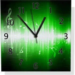 Wallario Design Wanduhr Grüne Noten der Musik aus Aluverbund, Größe 30 x 30 cm - Grün