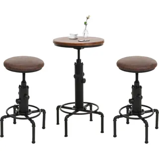 Set Bartisch + 2x Barhocker HWC-N23, Stehtisch höhenverstellbar drehbar Industrial Eisen Holz Kunstleder braun-schwarz - Braun