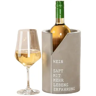 CULT at home Weinkühler Flaschen Kühler aus Zement - Farbe: Beton Grau Höhe 21,5 cm Ø 13,5 cm – Getränkekühler mit Prägung Spruch - Sommerdeko Kühlung Wein Wasser Bier