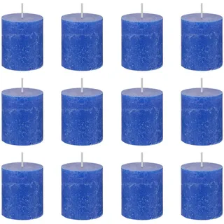 Butlers Stumpenkerze (12er-Set) Rustic Ø6,8 x 13 cm , Blau , Paraffin , 7x8x7 cm , Dekoration, Kerzen & Kerzenhalter