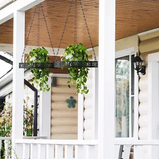 Metallene Pflanzenhänger, Set von 2 hängenden Pflanzenkübeln mit Deckenhaken und Aufhängkette, hängender Korb für drinnen und draußen