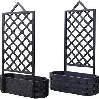 Melko Blumenkasten mit Rankgitter Holz Rosenbogen Pflanzkübel - Schwarz - Schwarz