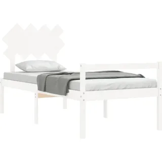 vidaXL Seniorenbett mit Kopfteil Weiß Massivholz - Weiß