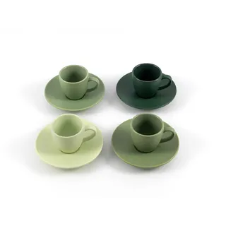 Hanseküche Espressotassen Set aus Steingut (4er Set, 75ml) – Dickwandige Espresso Tassen mit Untertassen – Handgefertigt – Espressobecher Keramik Grün Matt – Kaffeetassen für Espresso & Doppio