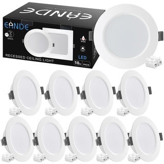 Eande 10er Set LED Einbaustrahler 230V 7W Ultra Flach Kaltweiß 6500K 600lm LED Spots 230v Einbauleuchten, LED Weiß Rund Einbauspots Panel, Einbautiefe 26mm, Einbauloch Ø 93-100mm, Aussen Ø 118mm