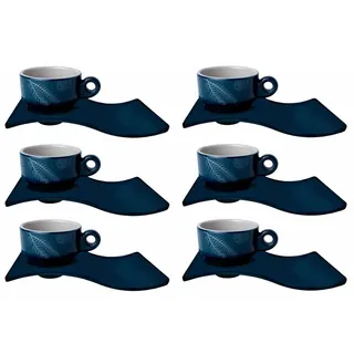 Espresso Tasse mit Unterteller, Melamin, navy weiss - Serie Living 6er Set - Weiß