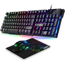 EMPIRE GAMING - 3-in-1-Pack MK800 – Tastiera Gaming QWERTY Italiana RGB 105 Tasti 19 Tasti Anti-Ghosting – Gaming-Maus RGB Ergonomico 2400 DPI – Tappetino per Mouse – PC PS4 PS5 Xbox One/Series Mac