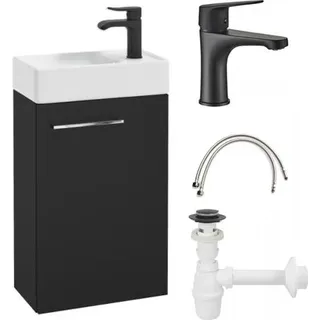 Wandhängender Badezimmerschrank mit schwarzem 40er Waschbecken und schwarzem Small-Wasserhahn - Schwarz