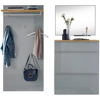 Garderobe , Grau , Holz, Glas, Holzwerkstoff , 4-teilig , Balkeneiche , furniert , 180x195x40 cm , Goldenes M, Made in Germany, DGM-Klimapakt , Garderobe, Garderoben-Sets & Garderoben-Serien, Garderoben-Sets