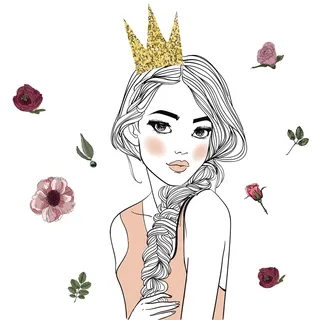 WandSticker4U®- Wandtattoo Mädchen PRINZESSIN mit Krone rosa/beige (58x47 cm) I Wandsticker Jugendzimmer Mädchen Blumen rosa BEAUTY Girl I Wandaufkleber Mädchenzimmer Deko Teenager COOL