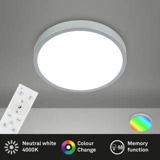 Briloner - LED Deckenlampe mit Fernbedienung, buntes RGB+W Licht, Dimmbar, LED Lampe, LED Deckenleuchte, Wohnzimmerlampe, Schlafzimmerlampe, Küchenlampe, Deckenbeleuchtung, 38x5 cm, Silberfarbig